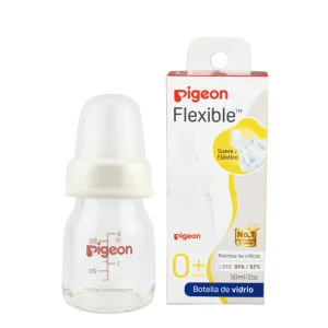 Biberón Pigeon Estándar De Vidrio 50 ml Blanco Anticólico Boca Standard