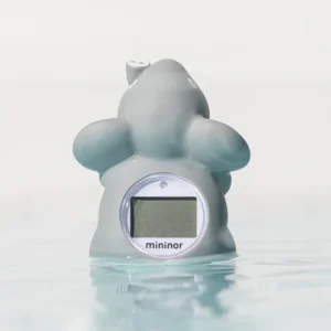 Termómetro digital Mininor 2 en 1 para baño y dormitorio con diseño de elefante. Seguro, resistente, flotante y con alerta visual para bebés.
