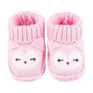 Zapatitos tejidos RN Búho Rosado – recién nacido, suaves y livianos